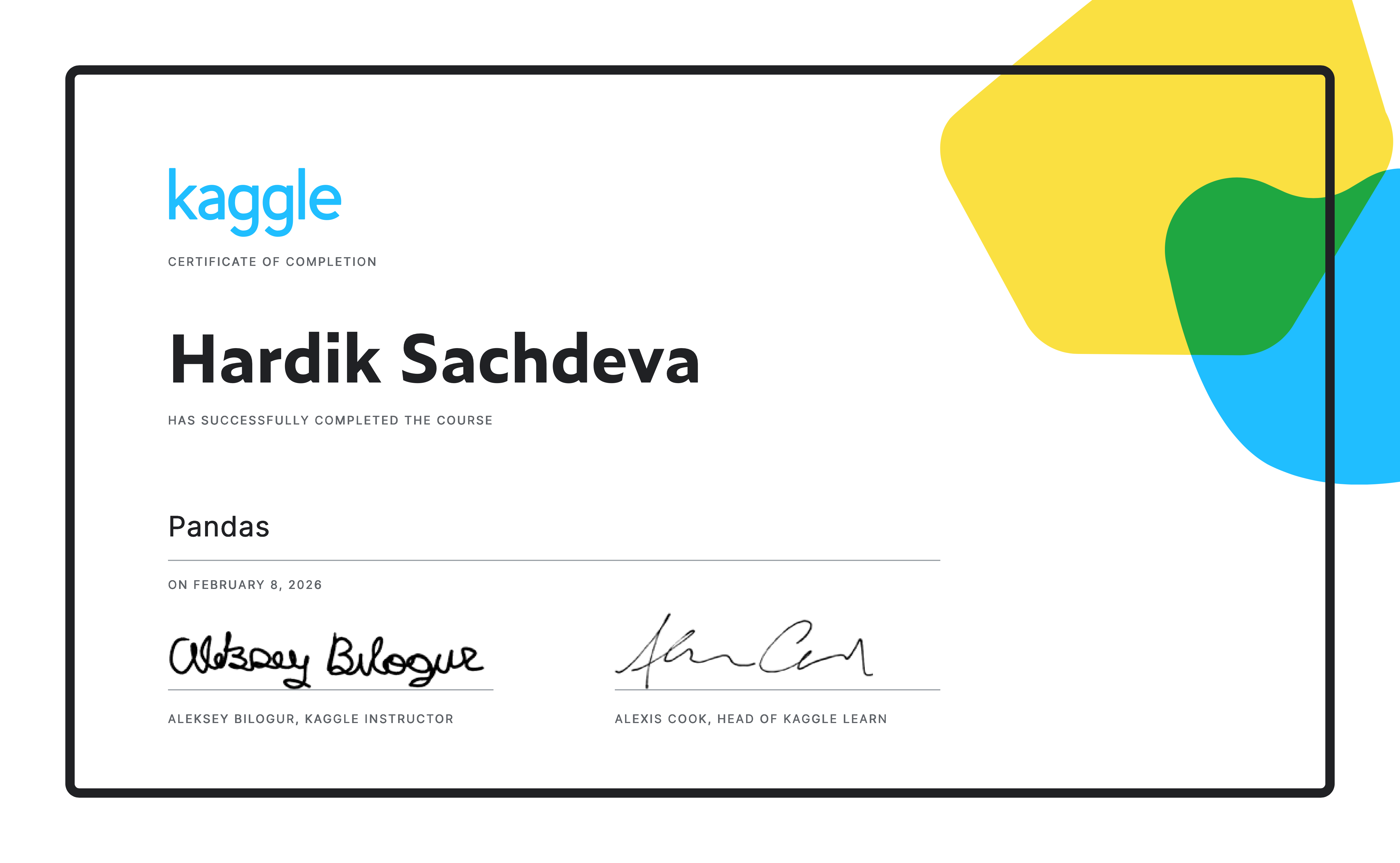 Pandas certificate